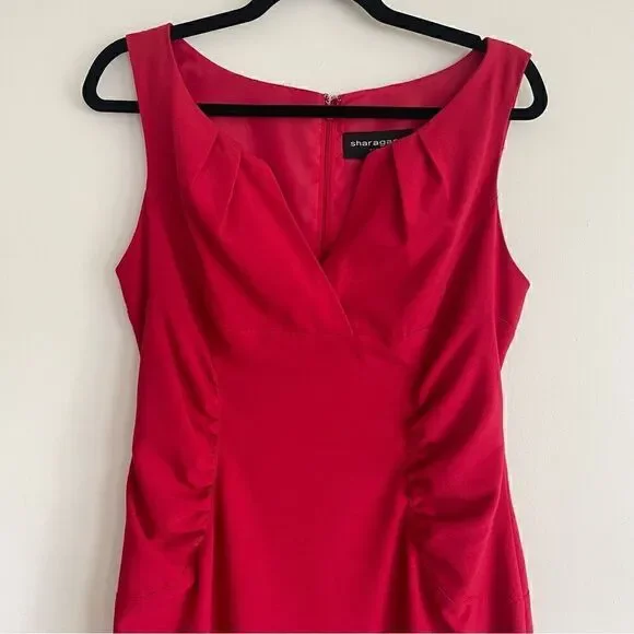 Sharagano Vintage RED Sleeveless Sexy Ruched Dress Women’s Size 10 - Picture 3 of 12